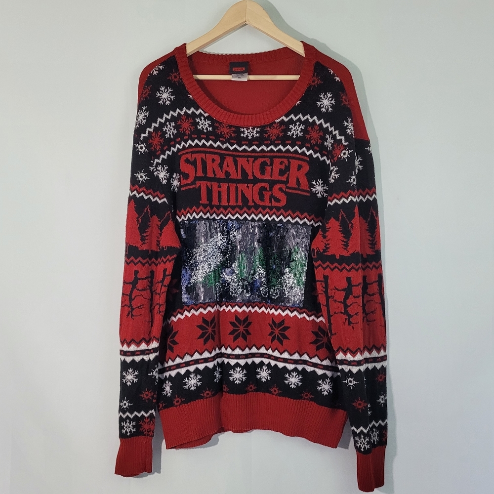 STRANGER THINGS Red Men's Chrismas Ugly Sweater XXL Crewneck Holidays Festive
